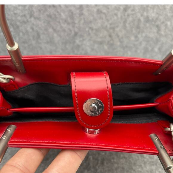 Esprit 1968 Vintage 90s Red Silver Top Handle Crossbody Bag Purse - Picture 14 of 14